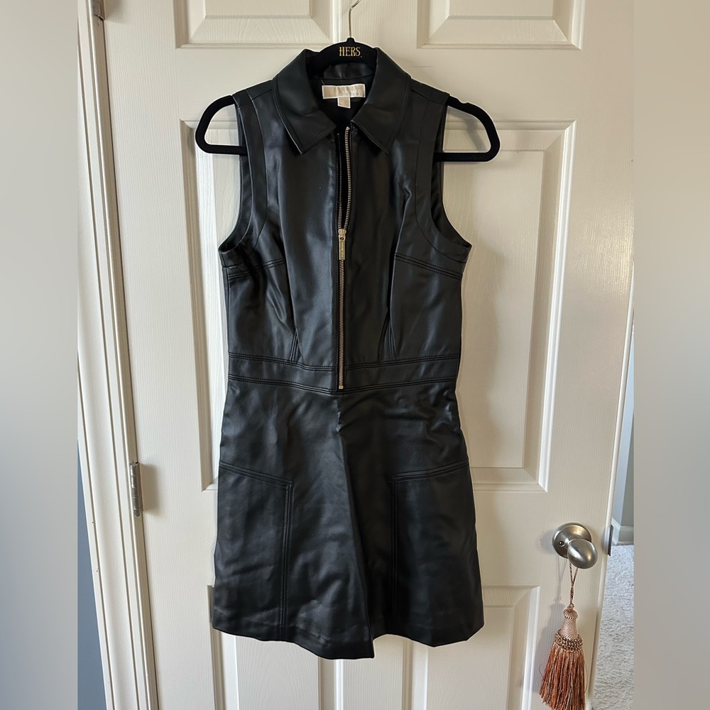 Michael Kors Black Leather Midi Dress